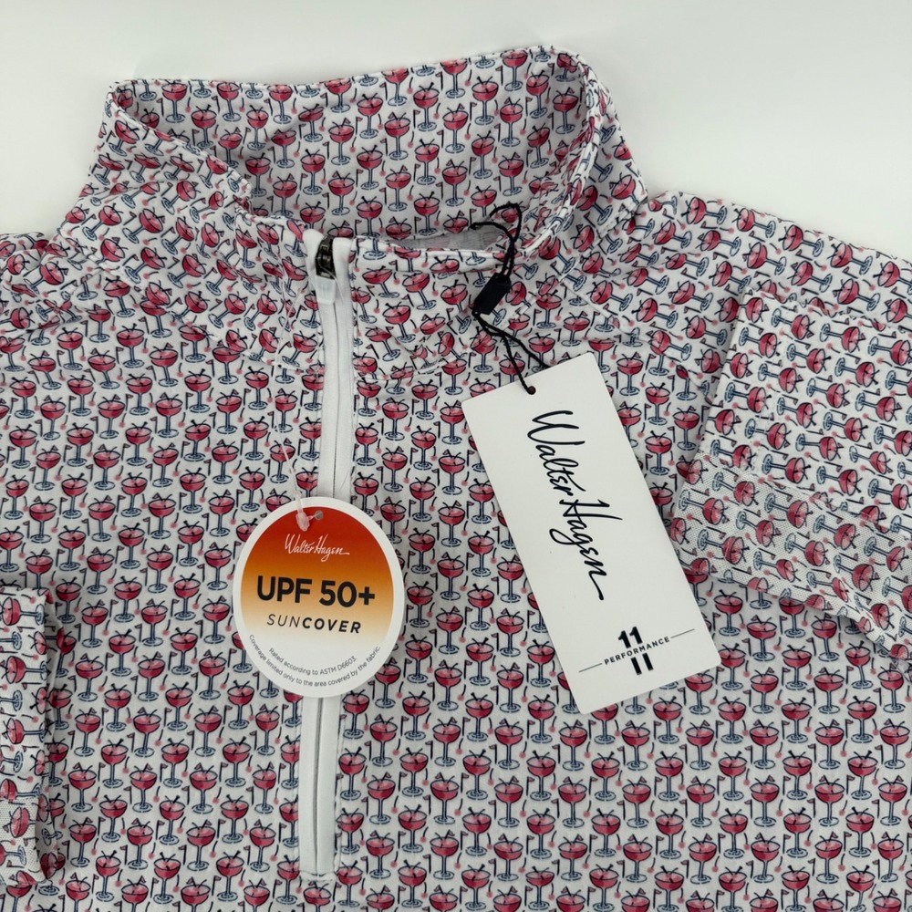 Walter‎ Hagen Womens P11 UV Suncover Quarter Zip Golf Shirt Manhattan Drinks L